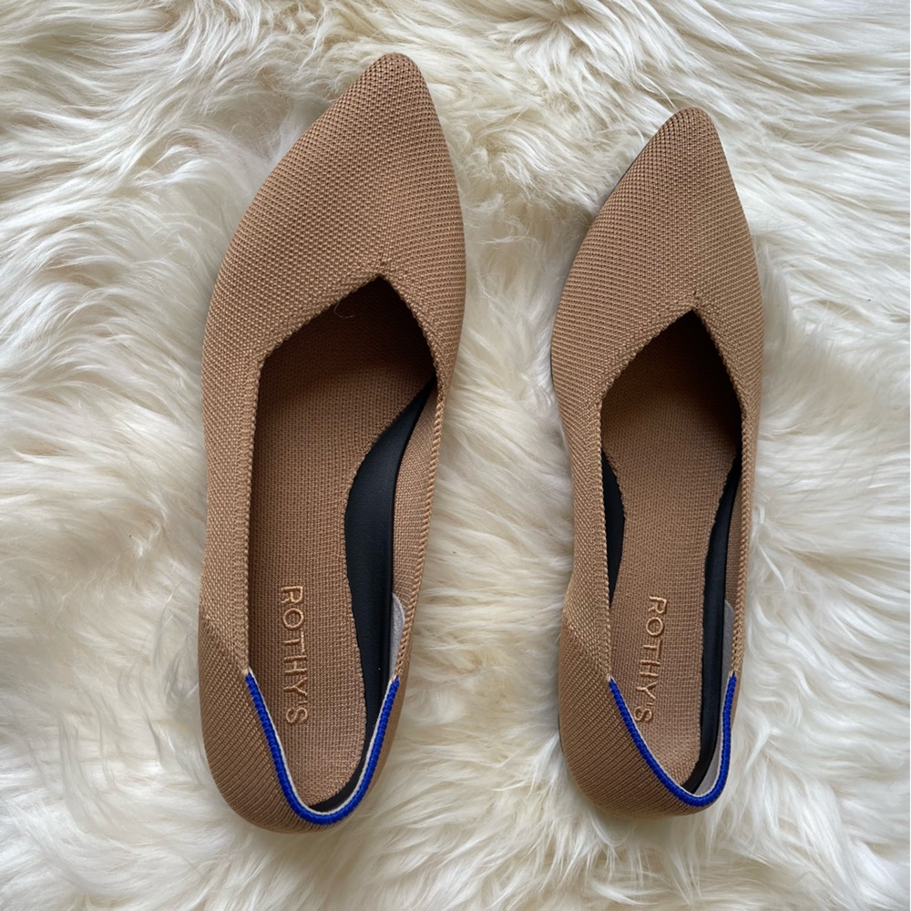 Rothy's Brown Pointed Flats with Blue Trim - Picture 7 of 11